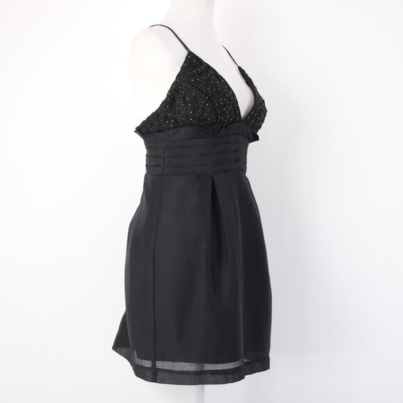 Free People Dress Sz 4 Black Beaded V Neck Lined Cotton Polyester Dress - Picture 6 of 15